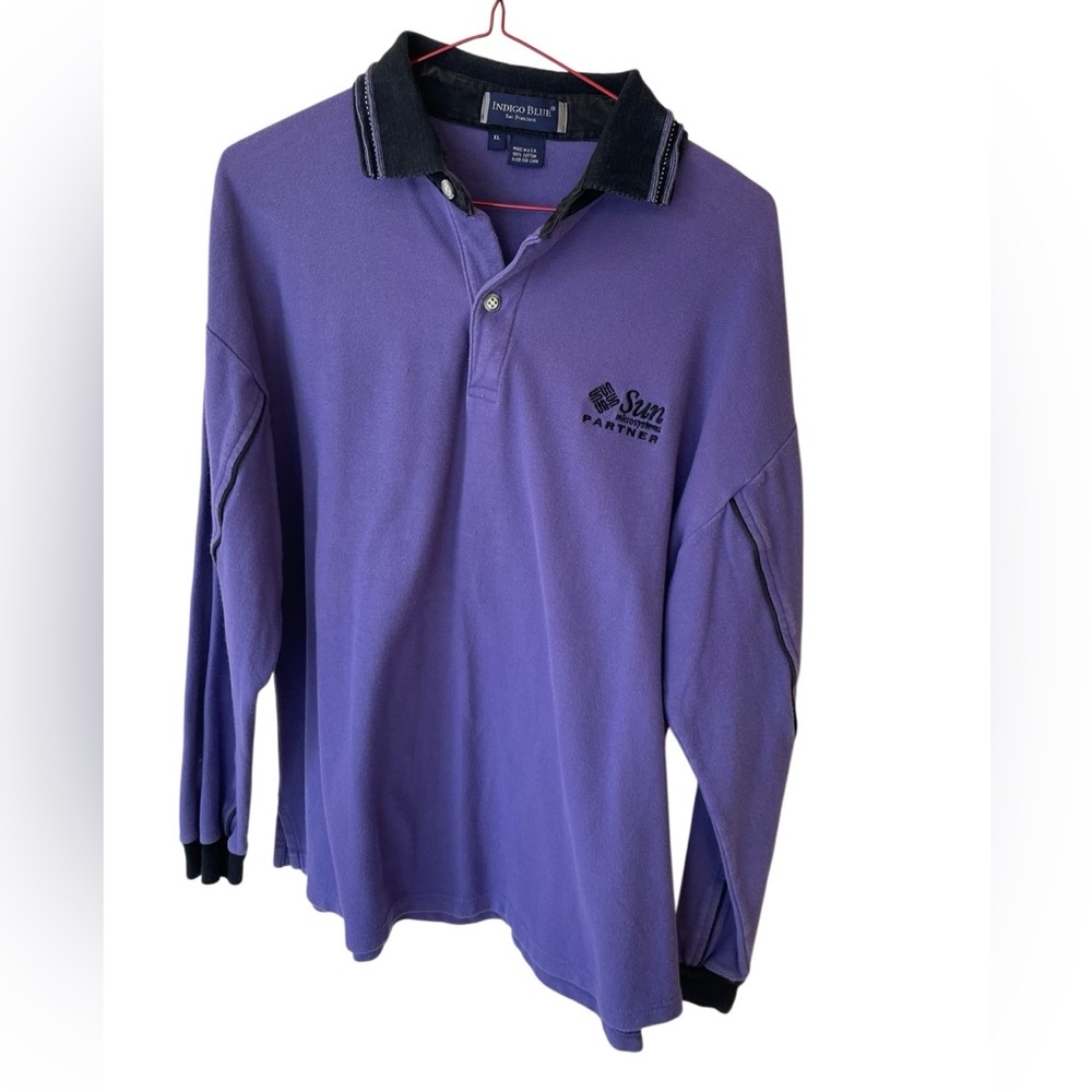 Vintage Indigo Blue Purple Long Sleeve Polo Shirt • Made in USA